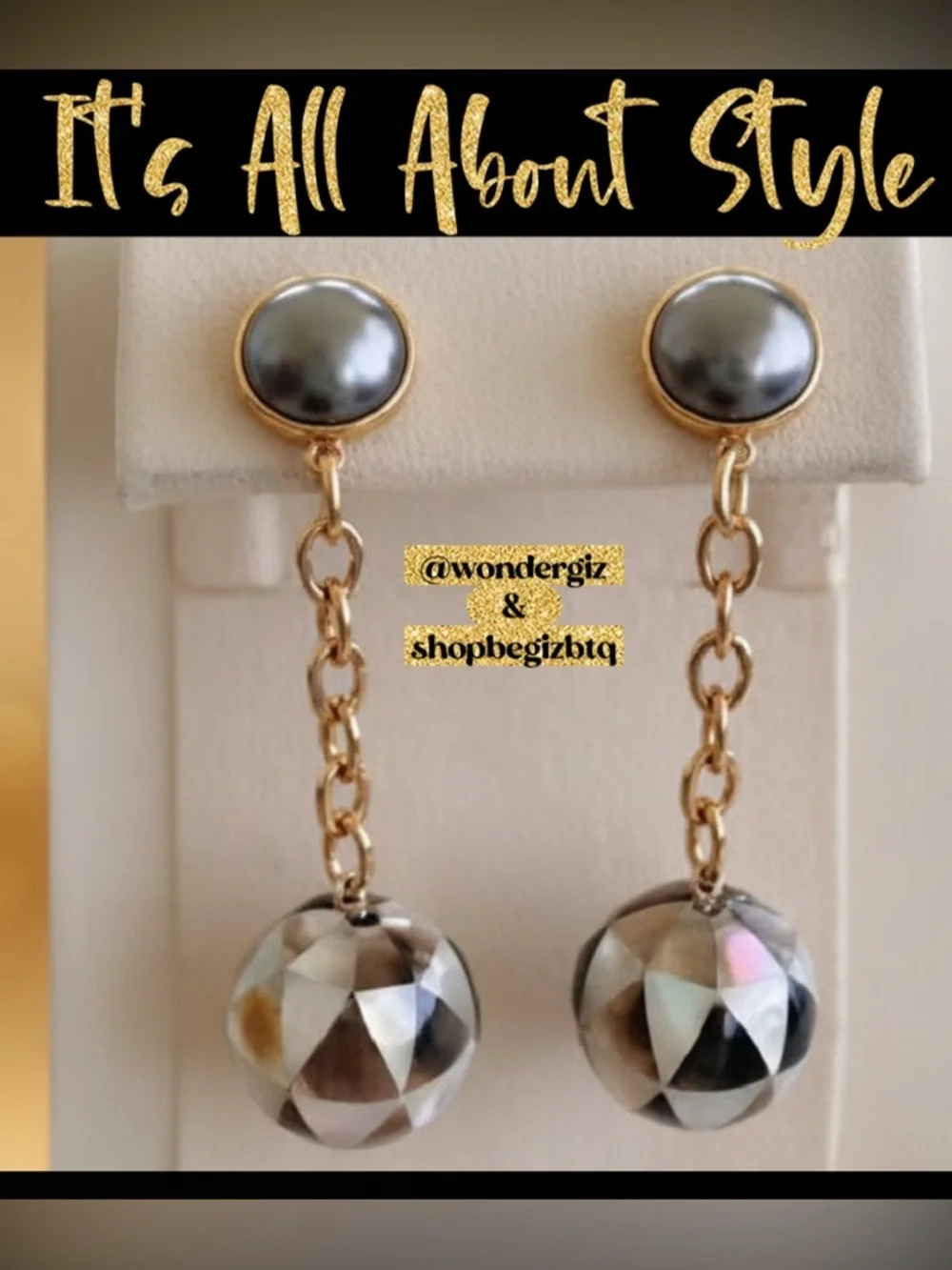 Authentic Tory Burch Faceted Mother of Pearl Linear Ball Drop Earrings